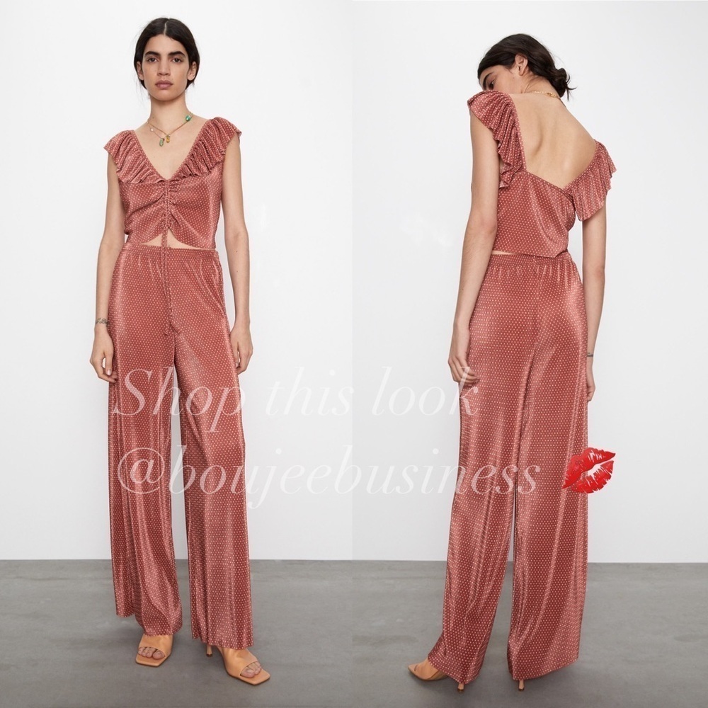 ZARA Ruffle Pleated Top + Pants Set